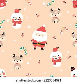 Cute Santa Claus and Lovely Snowman Seamless Pattern