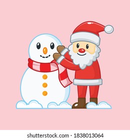 cute santa claus make a snowman