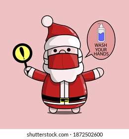 The Cute Santa Claus Mascot Gives A Warning To Wash Your Hands With A Hand Sanitizer