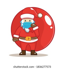 Cute Santa Claus with Masker Vector. Christmas Cartoon Vector Illustration Design. Flat Icon Concept. Flat Cartoon Style Suitable for Web Landing Page, Banner, Sticker, Background