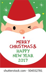 cute santa claus merry christmas and happy new year 2017 greeting card vector