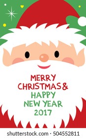 cute santa claus merry christmas and happy new year 2017 greeting card vector