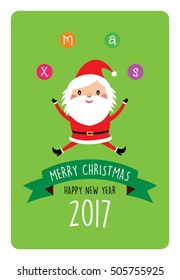 cute santa claus merry christmas and happy new year 2017 greeting vector