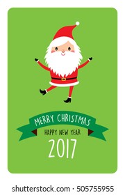 cute santa claus merry christmas and happy new year 2017 greeting vector