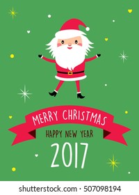 cute santa claus merry christmas and happy new year 2017 greeting vector