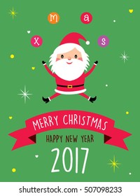 cute santa claus merry christmas and happy new year 2017 greeting vector