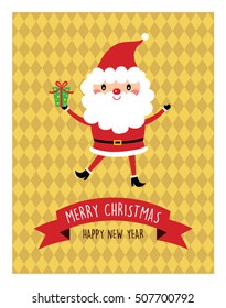 cute santa claus merry christmas greeting card vector illustration