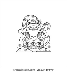 Cute Santa Claus In Mug Vector Illustration.