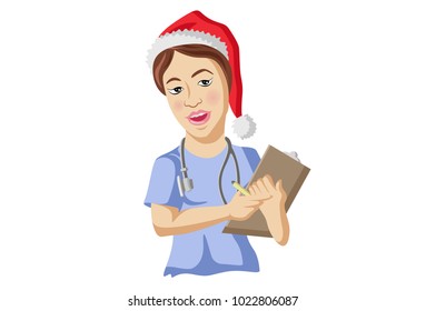 Cute Santa Claus Nurse . Vector Illustration. Isolated on white background.