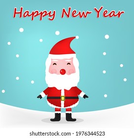 Cute Santa Claus on a blue background with snow. New Year card.
