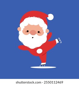 Cute Santa Claus on skates vector cartoon character.