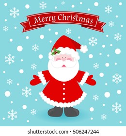 Cute Santa Claus on winter background. Vector illustration for winter holidays and greeting cards.
