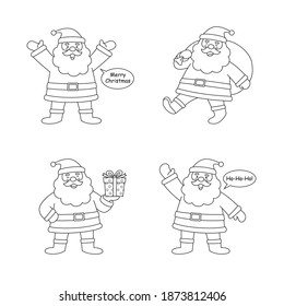 Cute Santa Claus outline cartoon character collection set, Happy X'mas new year for decoration greeting gift, Stickers, Banners and design template, Linear thin line design vector Illustration