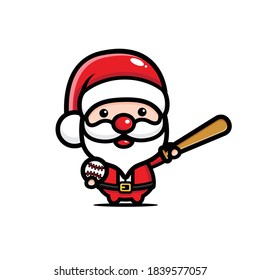 cute santa claus playing baseball
