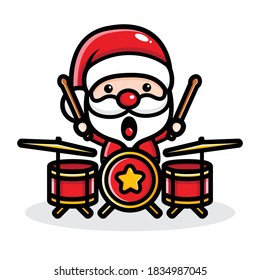 cute santa claus playing the drums
