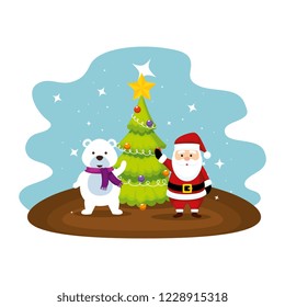 cute santa claus with polar bear characters
