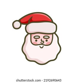Cute Santa Claus portrait vector illustration. Cartoon Christmas character smile, flat outline design isolated on white background. Holiday icon, xmas greeting card