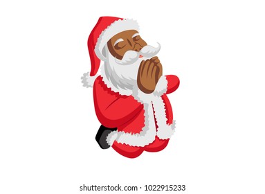 Cute Santa Claus Praying. vector Illustration. Isolated on white background.