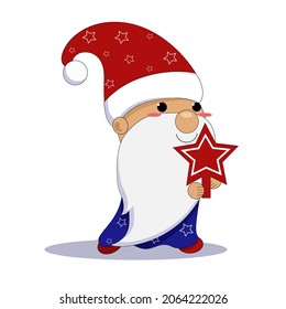 cute santa claus in a red cap with a star in his hands