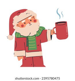 Cute Santa Claus with red mug vector Christmas cartoon character.