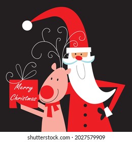 Cute Santa Claus, Reindeer for Christmas Greeting card