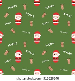 Cute Santa Claus and reindeer pattern seamless background with snow, decoration of Christmas day for paper wrap.
