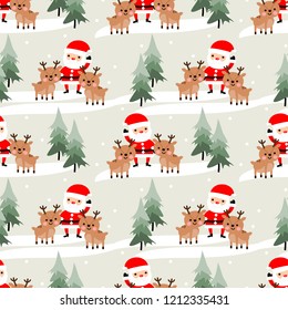 Cute Santa claus and reindeer seamless pattern. Cute Christmas concept.