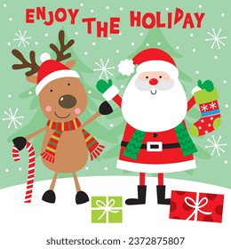 Cute Santa Claus and Reindeer vector art