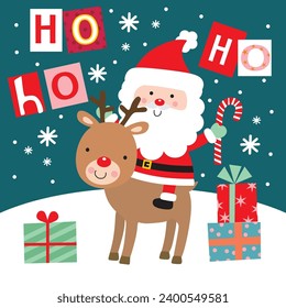 Cute Santa Claus and Reindeer vector