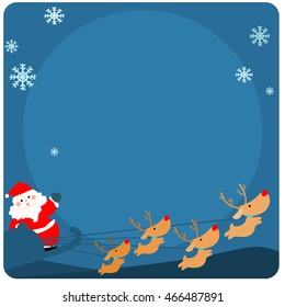 Cute santa claus and reindeers at empty board vector illustration