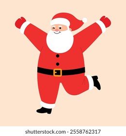 Cute Santa Claus is running and raising hand illustration 