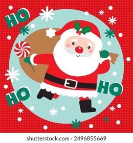 Cute Santa Claus with sack For Christmas Card or Bag design