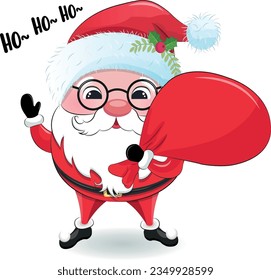 Cute santa claus with sack. Merry Christmas design