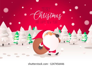 Cute Santa Claus Scene in Snowy Landscape