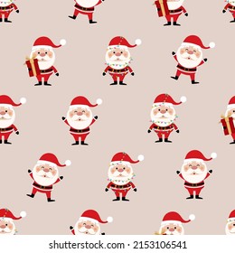 Cute Santa Claus seamless pattern and background. Christmas holidays cartoon character. -Vector