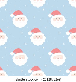 Cute Santa Claus seamless pattern design on blue background. Isolated Icons. Christmas Vector Design.