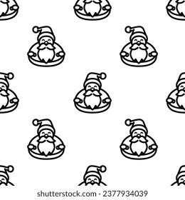 Cute Santa Claus seamless pattern on white background.