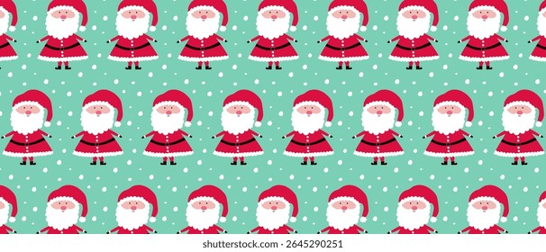 Cute Santa Claus seamless pattern for Christmas and holiday greeting cards, wallpapers, wrapping paper and textile designs. Vector.