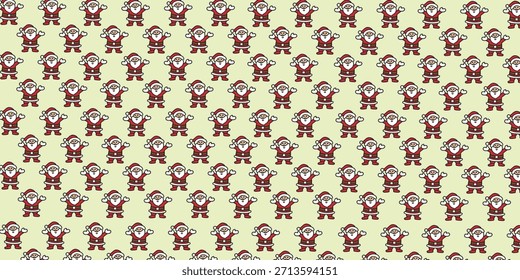 Lindo patrón de Santa Claus sin fisuras con personajes de dibujos animados repetidos sobre un fondo suave. Vector de Navidades alegres y festivas perfecto para envolver papel, textiles, Fondos de pantalla, diseños de niños.