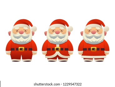 Cute Santa Claus set of cartoon holiday symbols in different clothes vector illustration