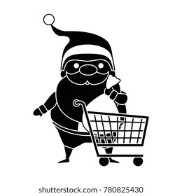cute santa claus with shopping cart kawaii character