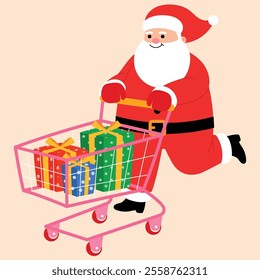 Cute Santa Claus is shopping Christmas gift illustration 