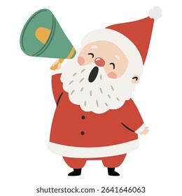 Cute Santa Claus shouting something into a mouthpiece. Flat vector illustration on white background in simple child style