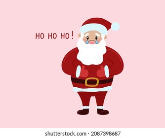 Cute Santa Claus shows like gesture and says ho ho ho phrase. Vector flat isolated illustration.