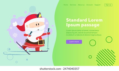 Cute Santa Claus skiing. Christmas design element. Winter and holidays concept can be used for poster, banner or llanding page