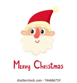 Cute Santa Claus, smiling facial expression, cartoon vector illustration isolated on white background. Old man with happy, glad, smiling face expression.