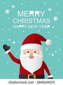 Cute Santa Claus with snowfall. Merry Christmas and Happy New Year theme. Christmas greeting card