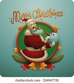 Cute Santa Claus and snowman, frame, vector