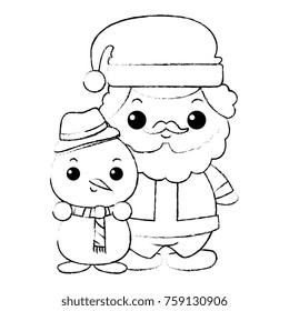 cute santa claus with snowman kawaii characters
