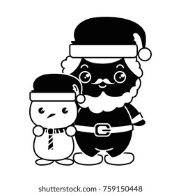 cute santa claus with snowman kawaii characters